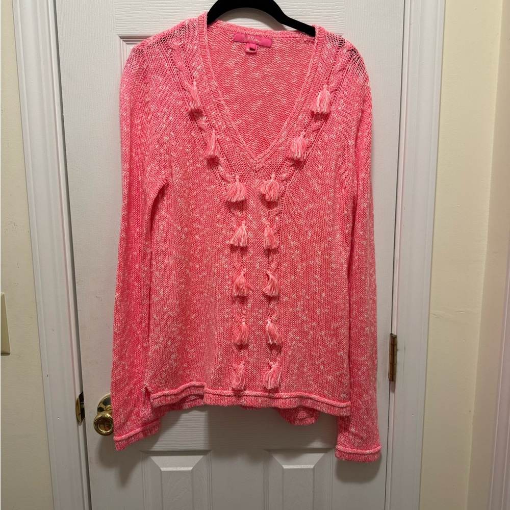 Lilly Pulitzer Covette Knit Sweater with Tassels Lg